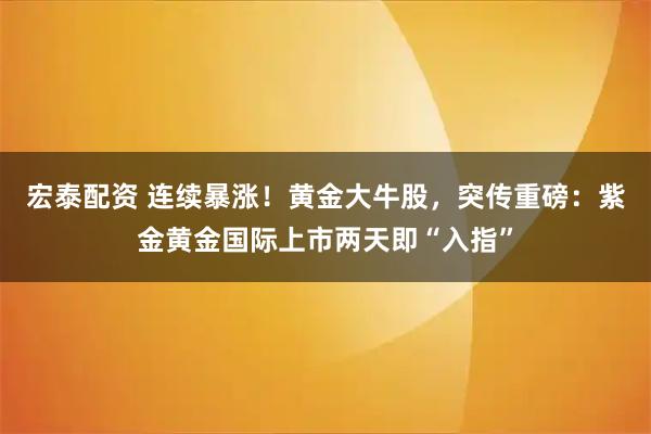 宏泰配资 连续暴涨！黄金大牛股，突传重磅：紫金黄金国际上市两天即“入指”